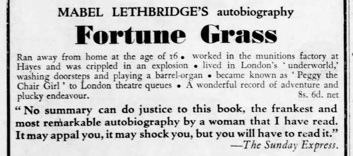 Advertisement for Fortune Grass by Mabel Lethbridge
